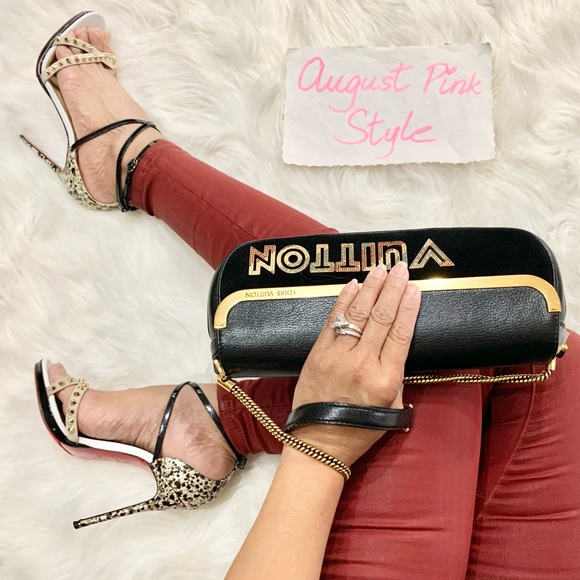 Christian Louboutin Monocronana 120 Black White Splattered Gold Spike 37 1/2 - Picture 2 of 16